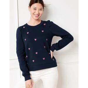 Talbots Hearts Sweatshirt 3XP Navy Blue Pink Petite Plus Embroidered